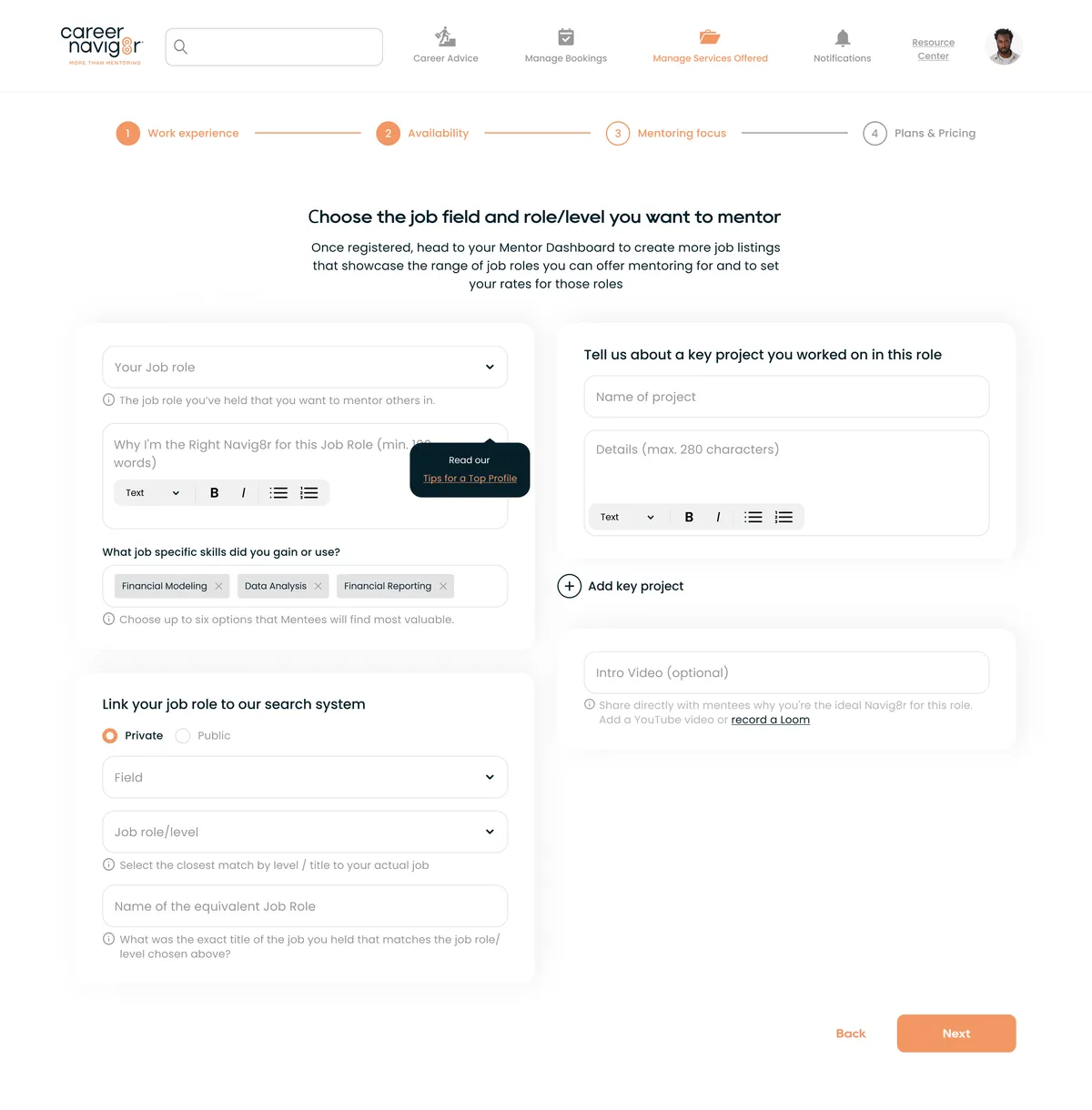 The old Mentoring Focus page.