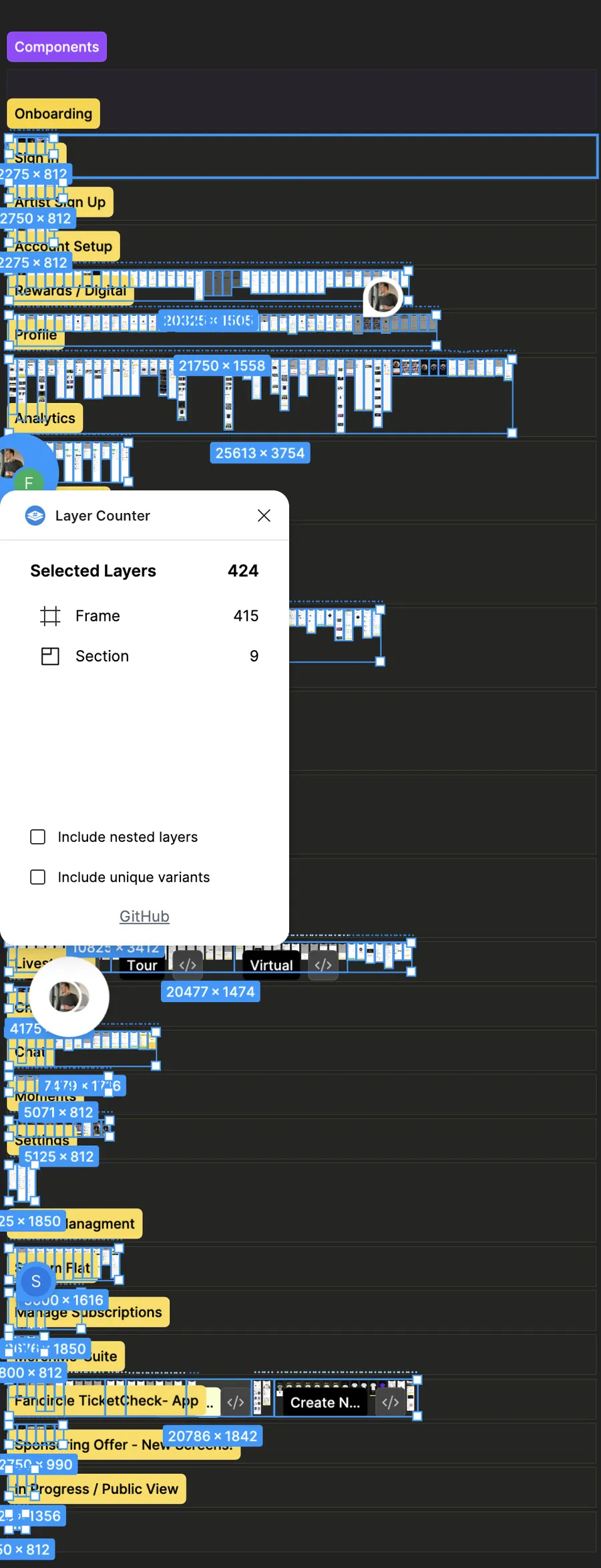 Figma overview of the artist app.