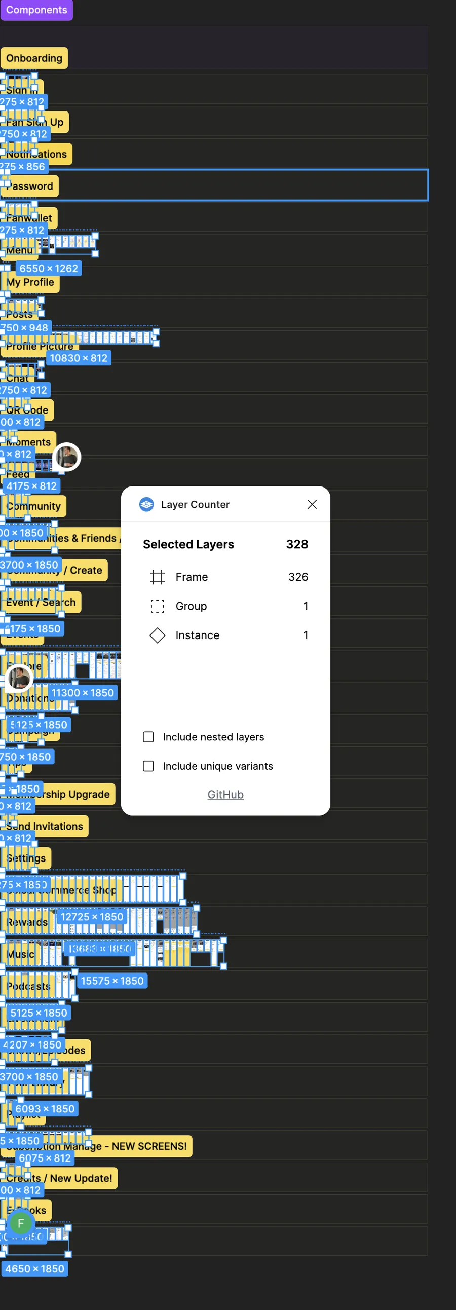 Figma overview of the fan app.